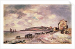 Seascape with ponies on the beach by Johan-Barthold Jongkind