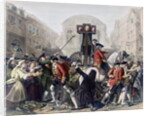 View of Daniel Defoe in the pillory at Temple Bar surrounded by a crowd by Eyre (after) Crowe