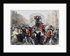 View of Daniel Defoe in the pillory at Temple Bar surrounded by a crowd by Eyre (after) Crowe