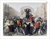 View of Daniel Defoe in the pillory at Temple Bar surrounded by a crowd by Eyre (after) Crowe