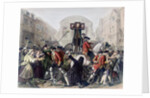 View of Daniel Defoe in the pillory at Temple Bar surrounded by a crowd by Eyre (after) Crowe