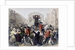 View of Daniel Defoe in the pillory at Temple Bar surrounded by a crowd by Eyre (after) Crowe