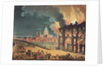 Fire at Albion Mill, Blackfriars Bridge, from Ackermann's 'Microcosm of London' c.1808-11 by T. & Pugin A.C. Rowlandson