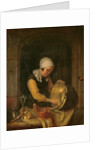 An Old Woman Scouring a Pot, c.1660 by Godfried Schalken or Schalcken