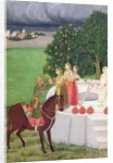 A Prince begging water from women at a well, Mughal, c.1720 by Indian School