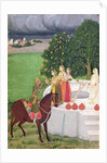 A Prince begging water from women at a well, Mughal, c.1720 by Indian School