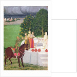 A Prince begging water from women at a well, Mughal, c.1720 by Indian School