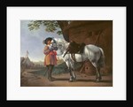 A Cavalier with a Grey Horse by Abraham van Calraet