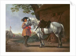 A Cavalier with a Grey Horse by Abraham van Calraet