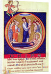 Historiated initial depicting the death of the Virgin, from an unknown manuscript, 12th-13th century by School European