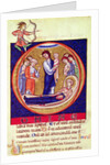 Historiated initial depicting the death of the Virgin, from an unknown manuscript, 12th-13th century by School European