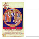 Historiated initial depicting the death of the Virgin, from an unknown manuscript, 12th-13th century by School European