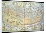 Map of the world, based on descriptions and co-ordinates given in 'Geographia', first published in Ulm, Germany by Ptolemy