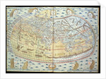 Map of the world, based on descriptions and co-ordinates given in 'Geographia', first published in Ulm, Germany by Ptolemy