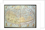 Map of the world, based on descriptions and co-ordinates given in 'Geographia', first published in Ulm, Germany by Ptolemy