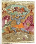 Rostam carried by Akwan-Diwa by Persian School