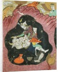 Rostam killing the White Demon in a cave by Persian School