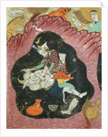 Rostam killing the White Demon in a cave by Persian School