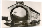 The prototype airship Zeppelin LZ1 in floating hangar in the Bay of Manzell, Lake Constance, Friedrichshafen, 1900 by German Photographer