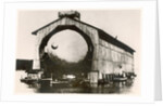 The prototype airship Zeppelin LZ1 in floating hangar in the Bay of Manzell, Lake Constance, Friedrichshafen, 1900 by German Photographer