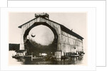 The prototype airship Zeppelin LZ1 in floating hangar in the Bay of Manzell, Lake Constance, Friedrichshafen, 1900 by German Photographer