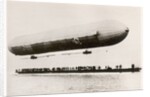 The first flight of the prototype airship Zeppelin LZ1, shown above a boat on Lake Constance, Friedrichshafen, 2nd July 1900 by German Photographer
