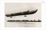 The first flight of the prototype airship Zeppelin LZ1, shown above a boat on Lake Constance, Friedrichshafen, 2nd July 1900 by German Photographer