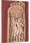 Carved Indian plaque depicting two female figures under a torana by School Afghan