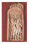 Carved Indian plaque depicting two female figures under a torana by School Afghan