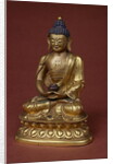 Buddha Amitayus seated in meditation holding the vase of nectar in his lap by Tibetan School