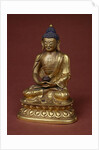 Buddha Amitayus seated in meditation holding the vase of nectar in his lap by Tibetan School