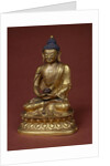 Buddha Amitayus seated in meditation holding the vase of nectar in his lap by Tibetan School