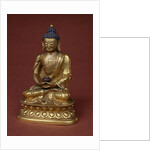 Buddha Amitayus seated in meditation holding the vase of nectar in his lap by Tibetan School