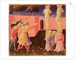 The Crucifixion and Stoning of SS. Cosmas and Damian, predella from the Annalena Altarpiece, 1434 by Fra Angelico