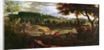 Louis XIV Hunting at Marly with a a View of Chateau Vieux de Saint Germain by Pierre-Denis (attr.to) Martin