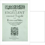 Title Page from 'Romeo and Juliet' by William Shakespeare 1597 by English School