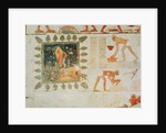 Wall painting depicting two men collecting water from a square lake surrounded by trees and slaves making bricks by Egyptian 18th Dynasty