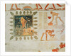 Wall painting depicting two men collecting water from a square lake surrounded by trees and slaves making bricks by Egyptian 18th Dynasty