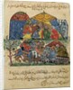 Ms C-23 f.43b, An old man and a young man in front of the tents of the rich pilgrims by Persian School