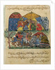 Ms C-23 f.43b, An old man and a young man in front of the tents of the rich pilgrims by Persian School