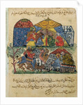 Ms C-23 f.43b, An old man and a young man in front of the tents of the rich pilgrims by Persian School