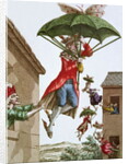 Held Aloft by Umbrellas and Butterflies, Men and Women Fly Out of Windows by French School