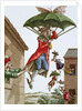 Held Aloft by Umbrellas and Butterflies, Men and Women Fly Out of Windows by French School