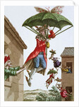 Held Aloft by Umbrellas and Butterflies, Men and Women Fly Out of Windows by French School