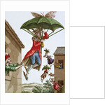 Held Aloft by Umbrellas and Butterflies, Men and Women Fly Out of Windows by French School