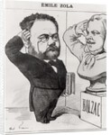 Caricature of Emile Zola Saluting a Bust of Honore de Balzac, 1878 by Andre Gill