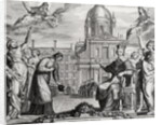 Robert de Sorbon and Cardinal Richelieu in Front of the Sorbonne by Matthaus the Elder Merian (after)