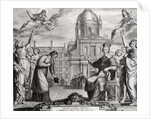 Robert de Sorbon and Cardinal Richelieu in Front of the Sorbonne by Matthaus the Elder Merian (after)