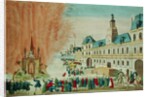 Fireworks in front of the Hotel de Ville in Paris celebrating the Peace of Versailles, 1783 by French School