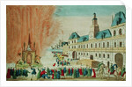 Fireworks in front of the Hotel de Ville in Paris celebrating the Peace of Versailles, 1783 by French School